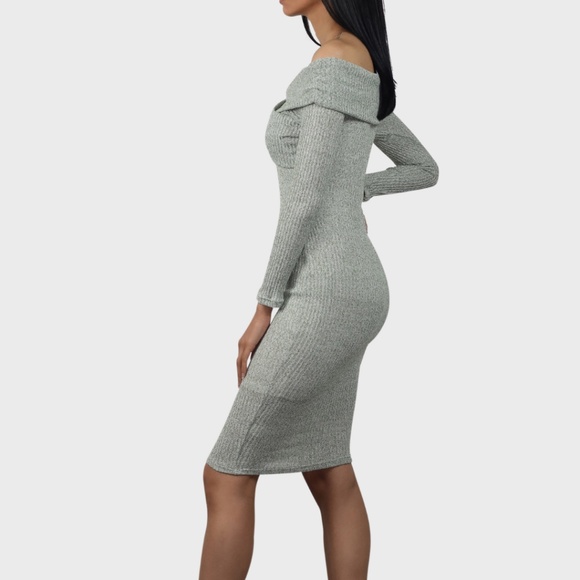 Marled Ribbed Sweater Dress Green - Picture 2 of 3